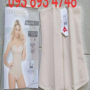 Đai nịt bụng khóa kéo Latex Ann Chery 1024 kèm bao bì sản phẩm, hiển thị số điện thoại liên hệ.