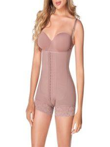 Mặt trước bodysuit Latex Ann Chery 5166 màu cá cao, thiết kế cạp cao và đùi viền ren nữ tính.
