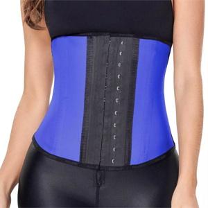 Đai nịt Ann Chery 2026 màu xanh 11 Cận cảnh mặt trước đai nịt bụng latex Ann Chery 2026 màu xanh dương với hàng móc cài đen chính giữa.”