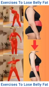 Hình ảnh một phụ nữ mặc đồ thể thao màu đỏ đang thực hiện các động tác thể dục giảm mỡ bụng tại nhà, kèm theo hình minh họa so sánh vóc dáng trước và sau khi giảm cân vùng bụng. Hình ảnh một phụ nữ mặc đồ thể thao màu đỏ đang thực hiện các động tác thể dục giảm mỡ bụng tại nhà, kèm theo hình minh họa so sánh vóc dáng trước và sau khi giảm cân vùng bụng.