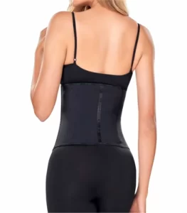 "Mặt sau đai nịt bụng Latex Ann Chery 2026 màu đen, thiết kế liền mạch giúp định hình vùng lưng và eo hiệu quả"