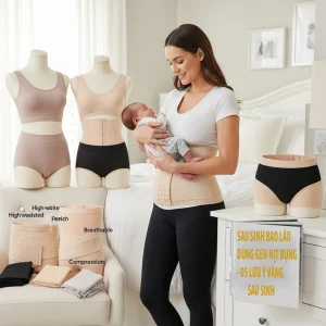 Sau sinh bao lâu thì dùng gen nịt bụng — mẹ sau sinh sử dụng gen nịt bụng kết hợp đồ lót định hình để hỗ trợ phục hồi vòng eo