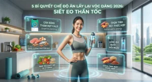 5 bí quyết chế độ ăn lấy lại vóc dáng 2026 giúp siết eo thần tốc gồm cân bằng calo, tăng protein nạc, bổ sung chất xơ vitamin, uống đủ nước và chọn tinh bột phức hợp hỗ trợ giảm mỡ hiệu quả.