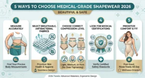 5 cách chọn đồ lót định hình chuẩn y khoa 2026 đẹp và an toàn gồm đo size chính xác, chọn vải thoáng khí kháng khuẩn, mức nén phù hợp, chứng nhận y khoa và ưu tiên cảm giác thoải mái khi mặc