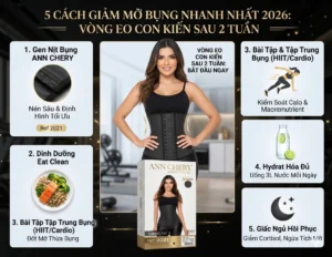 5 cách giảm mỡ bụng nhanh nhất 2026 với gen nịt bụng Ann Chery, chế độ ăn eat clean, tập HIIT/cardio, uống đủ nước và ngủ đủ giấc giúp nhanh chóng sở hữu vòng eo con kiến.