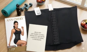 Gen nịt bụng latex Ann Chery kết hợp phụ kiện tập luyện và chế độ ăn lành mạnh giúp giữ dáng tại nhà hiệu quả, hỗ trợ siết eo và cải thiện vóc dáng.