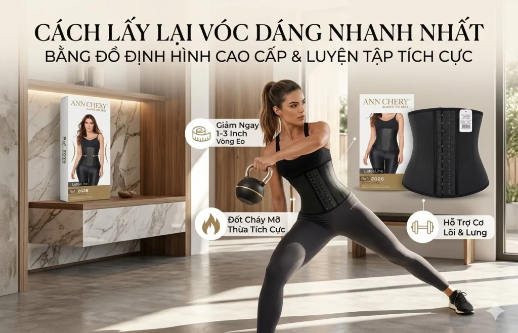Cách lấy lại vóc dáng nhanh nhất bằng đai nịt bụng định hình Ann Chery kết hợp luyện tập tích cực giúp giảm 1–3 inch vòng eo, đốt cháy mỡ thừa và hỗ trợ cơ lưng hiệu quả.