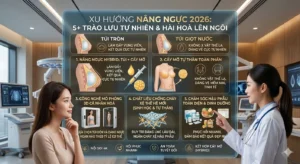 **Alt text chuẩn SEO đề xuất:** *Infographic xu hướng nâng ngực 2026 với 5 trào lưu tự nhiên và hài hòa: túi tròn, túi giọt nước, nâng ngực hybrid, cấy mỡ tự thân và công nghệ mô phỏng 3D cá nhân hóa.*