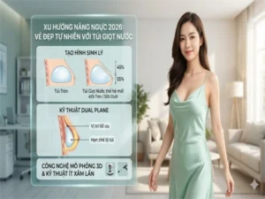 Infographic xu hướng nâng ngực 2026 với túi ngực nước tạo dáng tự nhiên, minh họa kỹ thuật Dual Plane và công nghệ mô phỏng 3D. Infographic xu hướng nâng ngực 2026 với túi ngực nước tạo dáng tự nhiên, minh họa kỹ thuật Dual Plane và công nghệ mô phỏng 3D.